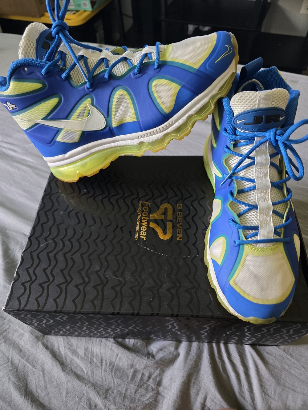 Nike Air Max Griffey Fury 24 JR Sprite Blue White Yellow Mesh 511309-410 SZ 8.5